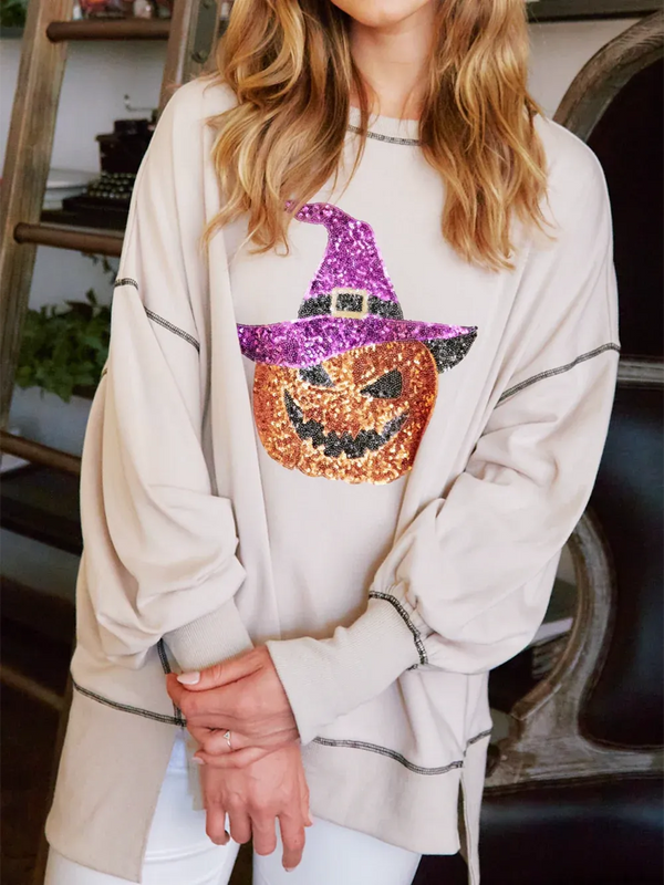 Women's Sequin Pumpkin Wizard Halloween Sweatshirt (Buy 2 Free Shipping)